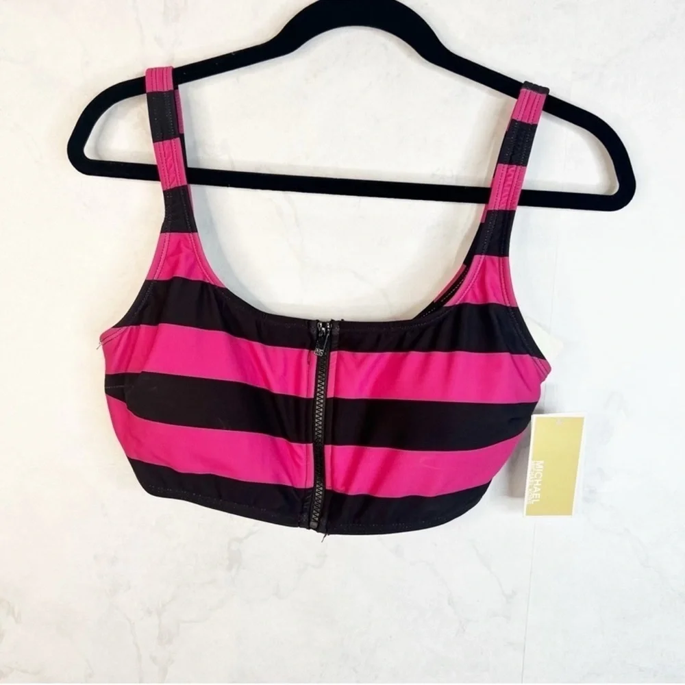 Michael Kors Pink and Black Zipper Bikini Top